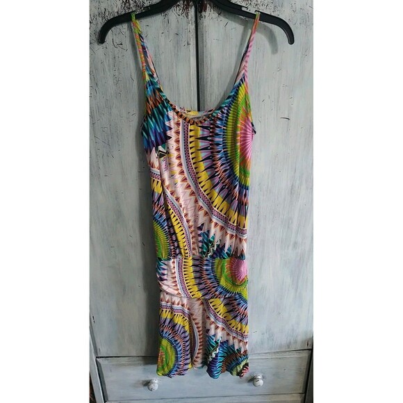 Lascana V-neck Sleeveless Dress Sz 2 Multicolor Beachy Boho - Picture 1 of 13